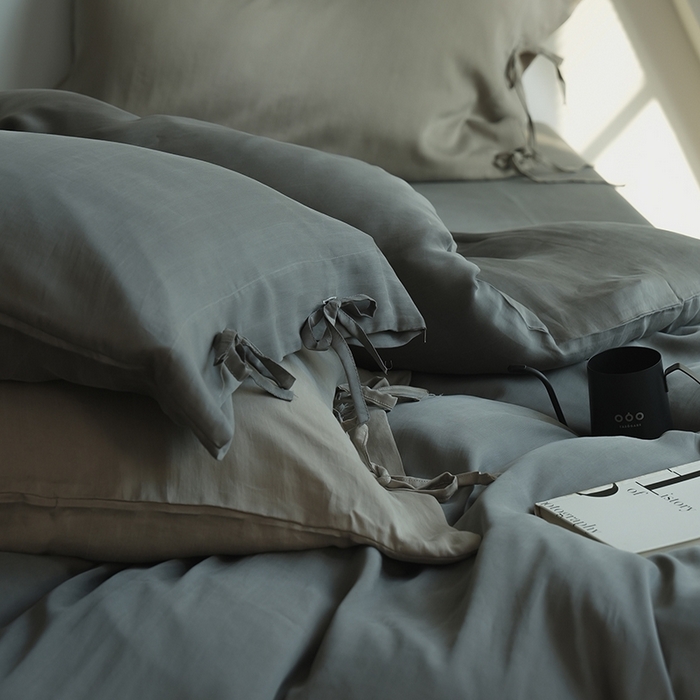 91家纺网 家纺一手货源 找家纺 简纯主义 2025春夏新款60S进口兰精天丝日系系绳四件套--山本 山本-黑暮