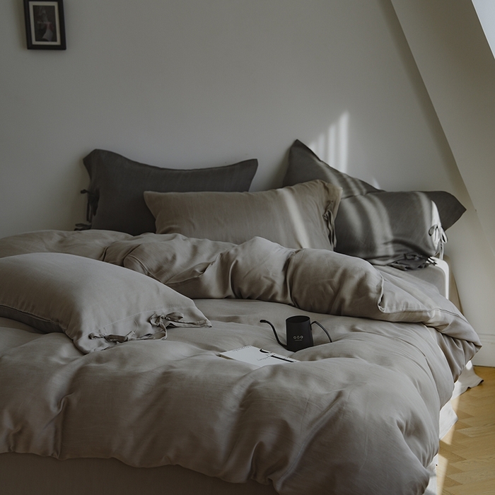 简纯主义 2025春夏新款60S进口兰精天丝日系系绳四件套--山本 山本-苦茶