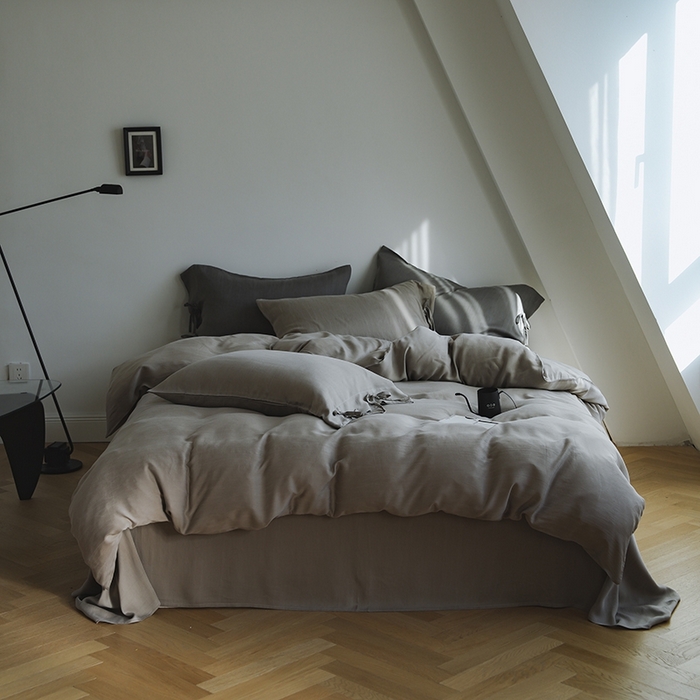 91家纺网 家纺一手货源 找家纺 简纯主义 2025春夏新款60S进口兰精天丝日系系绳四件套--山本 山本-苦茶