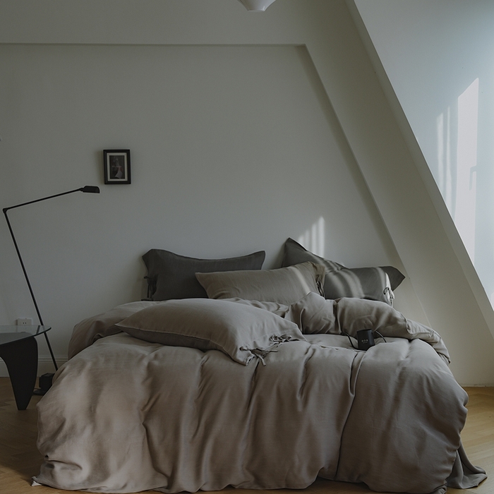 91家纺网 家纺一手货源 找家纺 简纯主义 2025春夏新款60S进口兰精天丝日系系绳四件套--山本 山本-苦茶