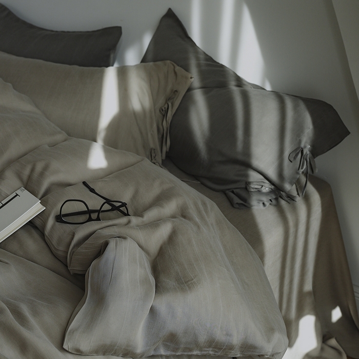 91家纺网 家纺一手货源 找家纺 简纯主义 2025春夏新款60S进口兰精天丝日系系绳四件套--山本 山本-苦茶