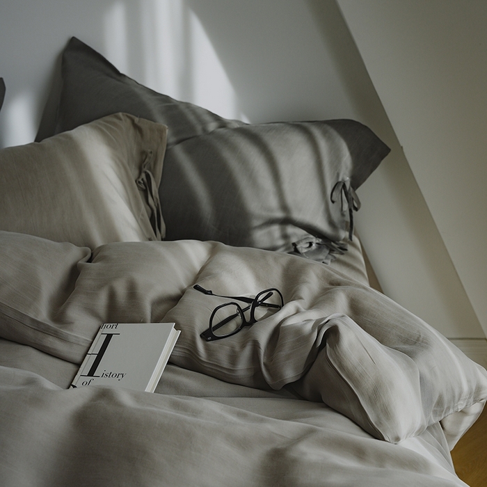 91家纺网 家纺一手货源 找家纺 简纯主义 2025春夏新款60S进口兰精天丝日系系绳四件套--山本 山本-苦茶