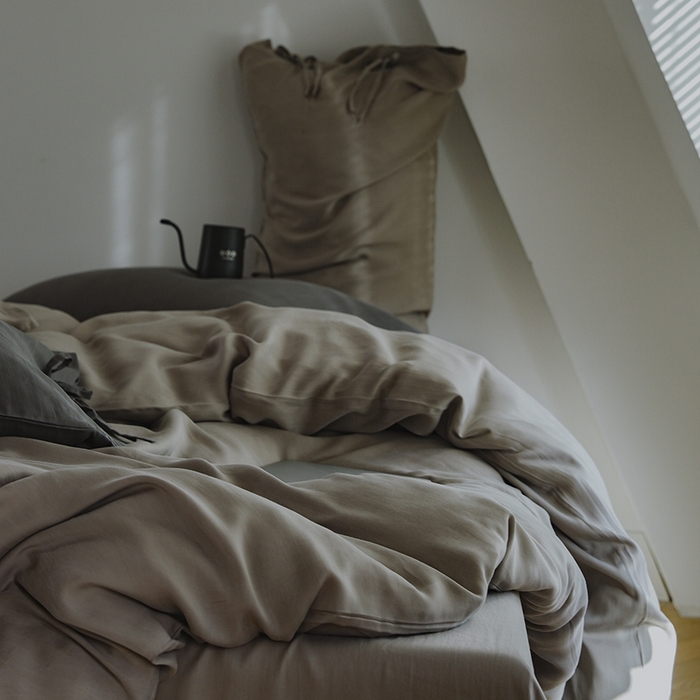 91家纺网 家纺一手货源 找家纺 简纯主义 2025春夏新款60S进口兰精天丝日系系绳四件套--山本 山本-苦茶