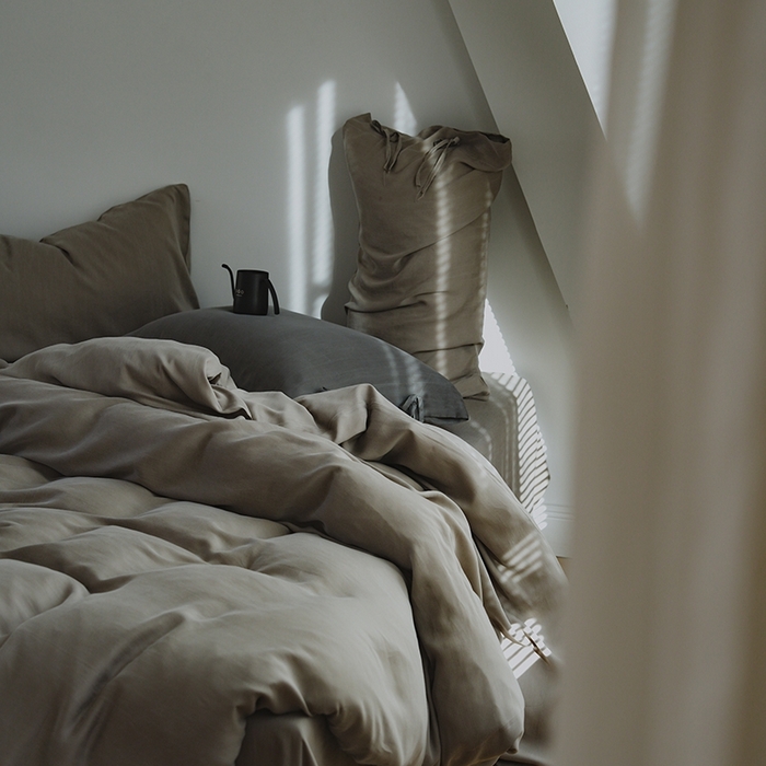 91家纺网 家纺一手货源 找家纺 简纯主义 2025春夏新款60S进口兰精天丝日系系绳四件套--山本 山本-苦茶