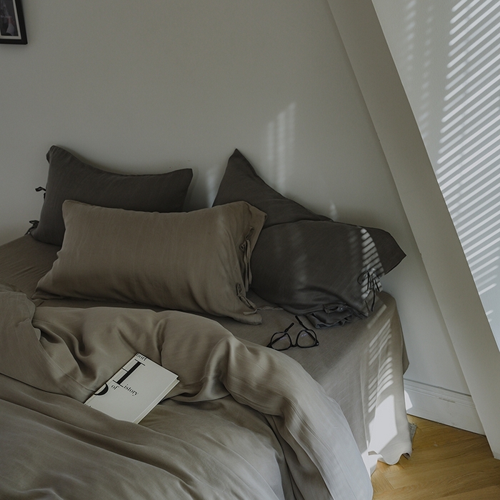 91家纺网 家纺一手货源 找家纺 简纯主义 2025春夏新款60S进口兰精天丝日系系绳四件套--山本 山本-苦茶