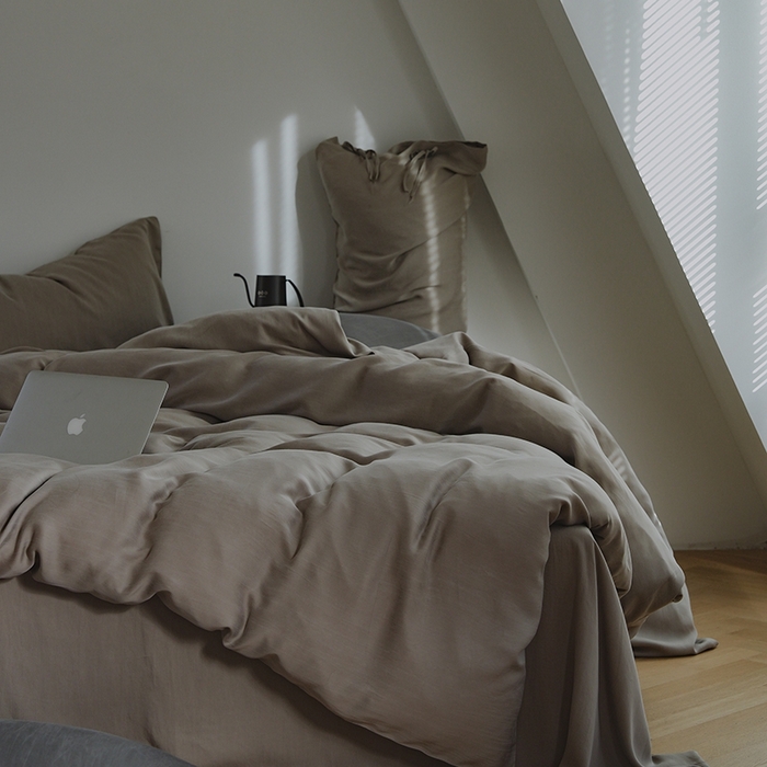 91家纺网 家纺一手货源 找家纺 简纯主义 2025春夏新款60S进口兰精天丝日系系绳四件套--山本 山本-苦茶