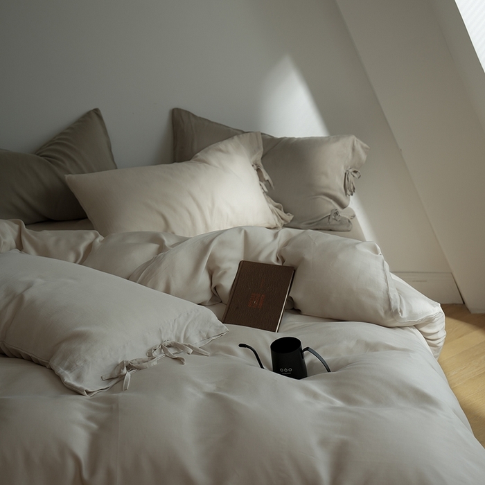 91家纺网 家纺一手货源 找家纺 简纯主义 2025春夏新款60S进口兰精天丝日系系绳四件套--山本 山本-奶杏