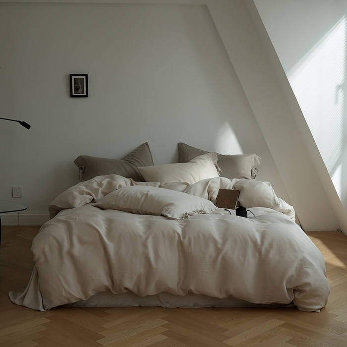 91家纺网 家纺一手货源 找家纺 简纯主义 2025春夏新款60S进口兰精天丝日系系绳四件套--山本 山本-奶杏