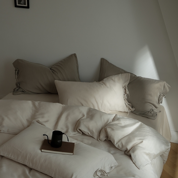 91家纺网 家纺一手货源 找家纺 简纯主义 2025春夏新款60S进口兰精天丝日系系绳四件套--山本 山本-奶杏