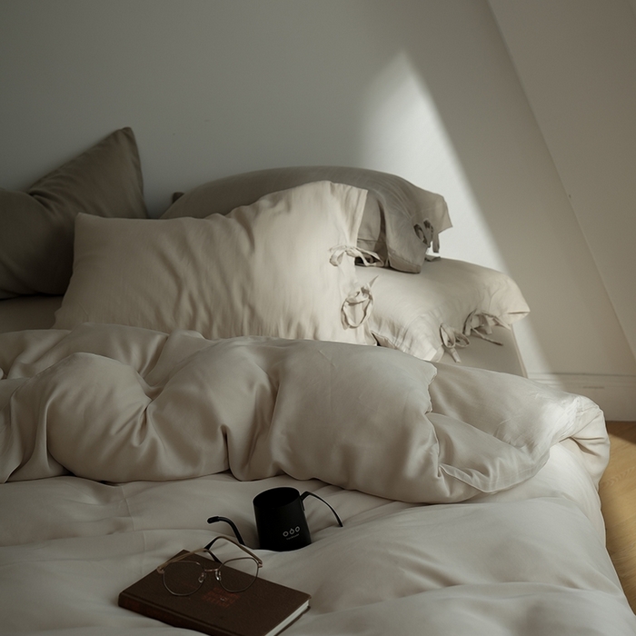 91家纺网 家纺一手货源 找家纺 简纯主义 2025春夏新款60S进口兰精天丝日系系绳四件套--山本 山本-奶杏