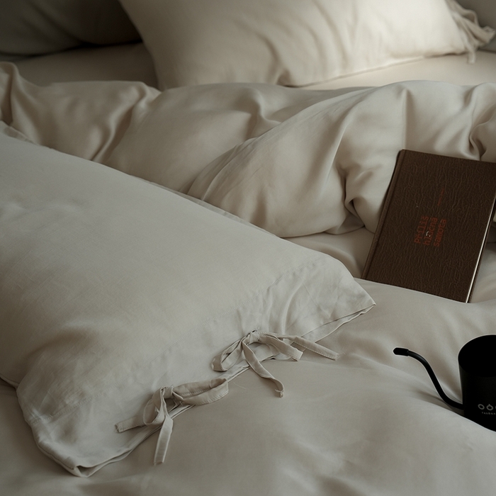 91家纺网 家纺一手货源 找家纺 简纯主义 2025春夏新款60S进口兰精天丝日系系绳四件套--山本 山本-奶杏