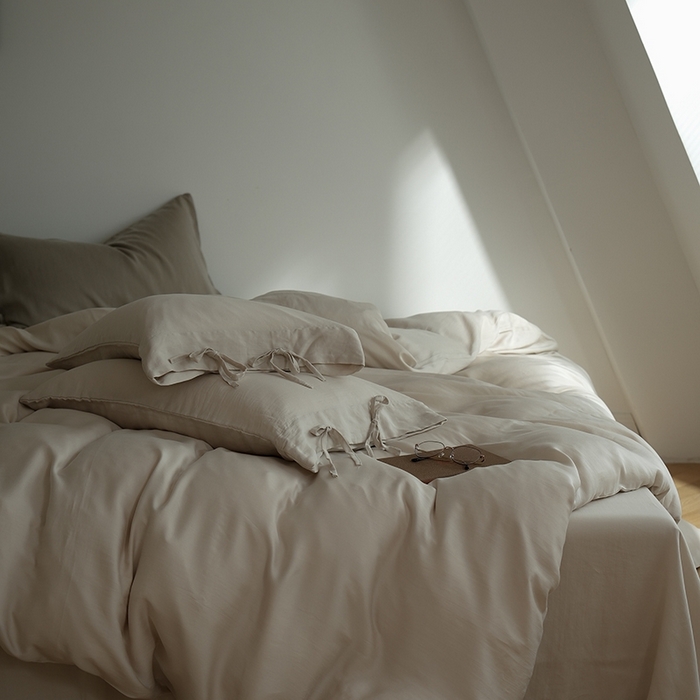 91家纺网 家纺一手货源 找家纺 简纯主义 2025春夏新款60S进口兰精天丝日系系绳四件套--山本 山本-奶杏