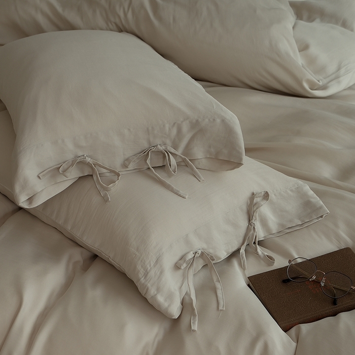 91家纺网 家纺一手货源 找家纺 简纯主义 2025春夏新款60S进口兰精天丝日系系绳四件套--山本 山本-奶杏