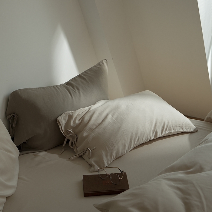 91家纺网 家纺一手货源 找家纺 简纯主义 2025春夏新款60S进口兰精天丝日系系绳四件套--山本 山本-奶杏