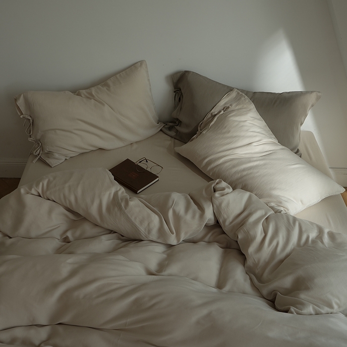 91家纺网 家纺一手货源 找家纺 简纯主义 2025春夏新款60S进口兰精天丝日系系绳四件套--山本 山本-奶杏