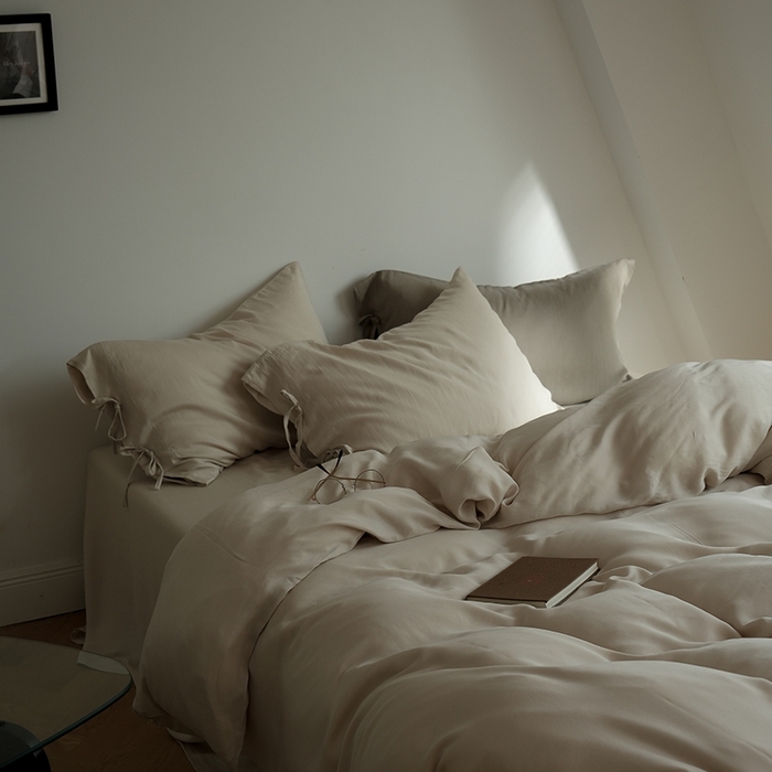 91家纺网 家纺一手货源 找家纺 简纯主义 2025春夏新款60S进口兰精天丝日系系绳四件套--山本 山本-奶杏