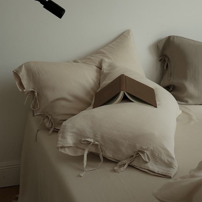 91家纺网 家纺一手货源 找家纺 简纯主义 2025春夏新款60S进口兰精天丝日系系绳四件套--山本 山本-奶杏