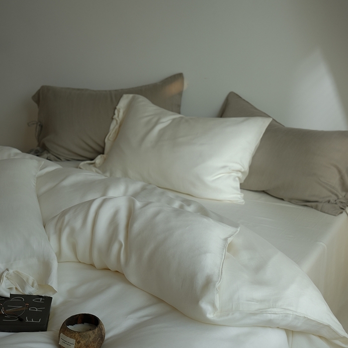 91家纺网 家纺一手货源 找家纺 简纯主义 2025春夏新款60S进口兰精天丝日系系绳四件套--山本 山本-珍珠白