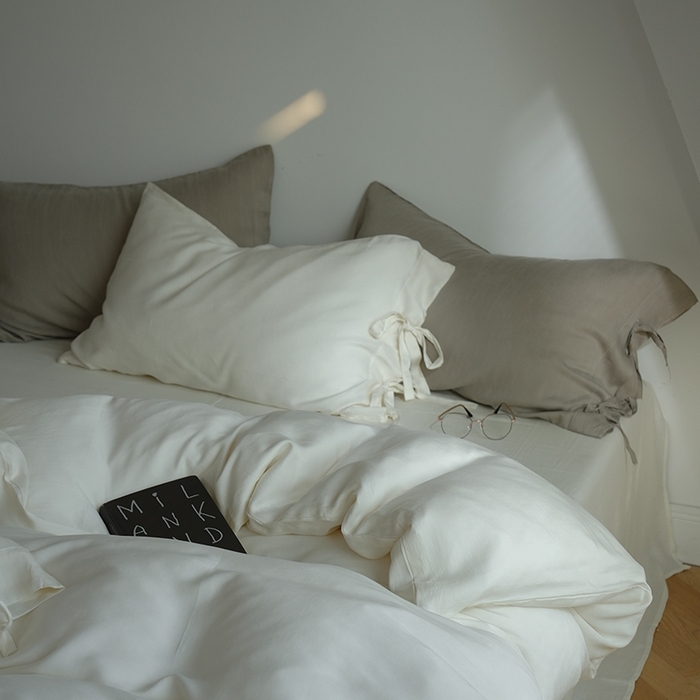 91家纺网 家纺一手货源 找家纺 简纯主义 2025春夏新款60S进口兰精天丝日系系绳四件套--山本 山本-珍珠白