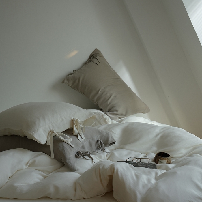 91家纺网 家纺一手货源 找家纺 简纯主义 2025春夏新款60S进口兰精天丝日系系绳四件套--山本 山本-珍珠白