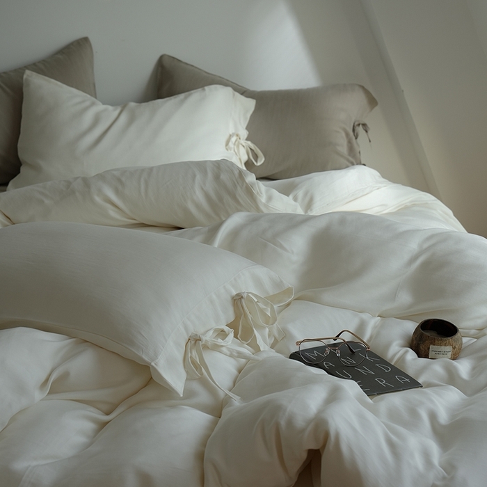 91家纺网 家纺一手货源 找家纺 简纯主义 2025春夏新款60S进口兰精天丝日系系绳四件套--山本 山本-珍珠白