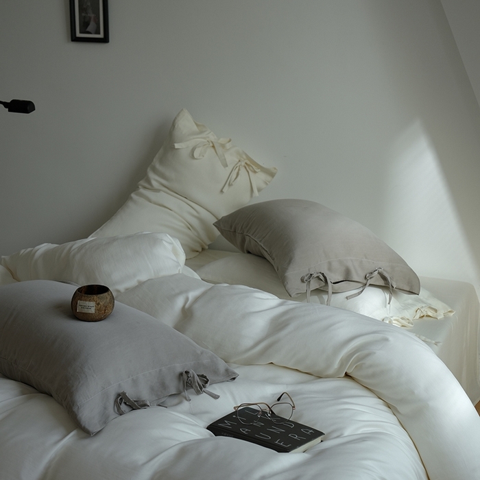 91家纺网 家纺一手货源 找家纺 简纯主义 2025春夏新款60S进口兰精天丝日系系绳四件套--山本 山本-珍珠白