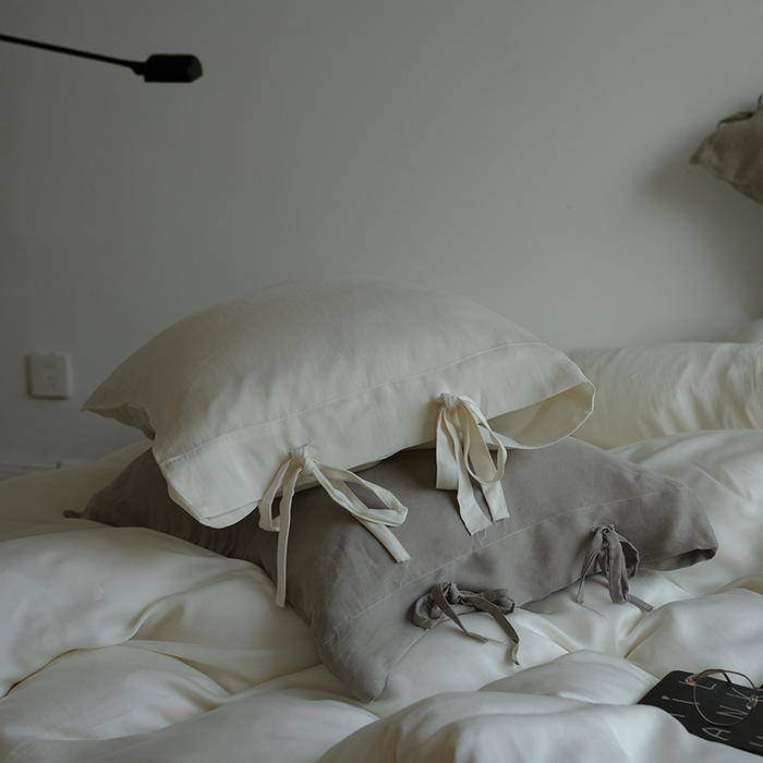 91家纺网 家纺一手货源 找家纺 简纯主义 2025春夏新款60S进口兰精天丝日系系绳四件套--山本 山本-珍珠白