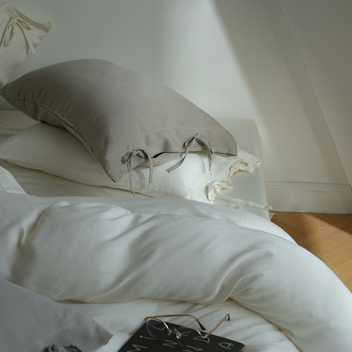 91家纺网 家纺一手货源 找家纺 简纯主义 2025春夏新款60S进口兰精天丝日系系绳四件套--山本 山本-珍珠白