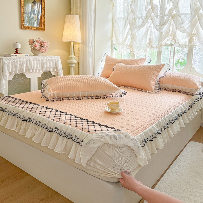 网红馆（ck家纺） 2025新款凉感丝床裙款乳胶凉席床笠 夏被四件套--露娜 玉