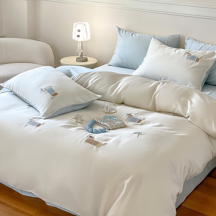 圆岛家纺 2025新款60S萌宠系列四件套 度假小狗