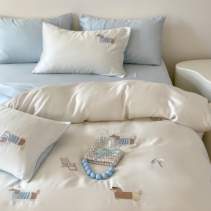 91家纺网 家纺一手货源 找家纺 圆岛家纺 2025新款60S萌宠系列四件套 度假小狗