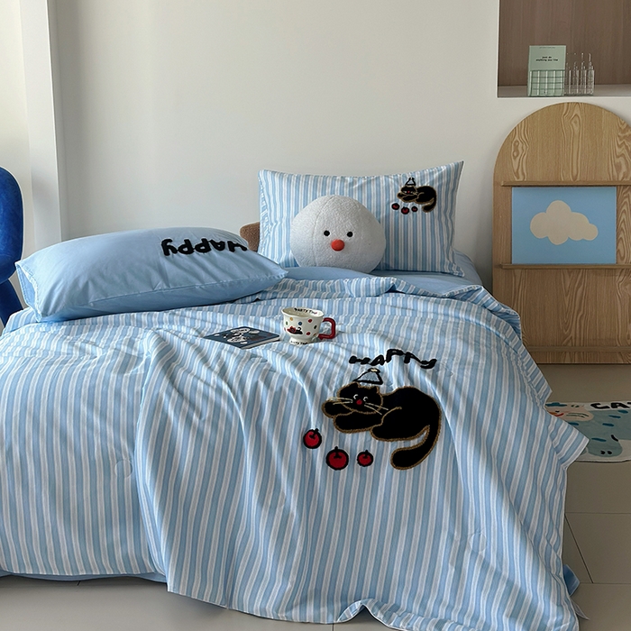 怡家居 2025新款全棉印加绣夏被夏凉被空调被四件套 快乐黑猫