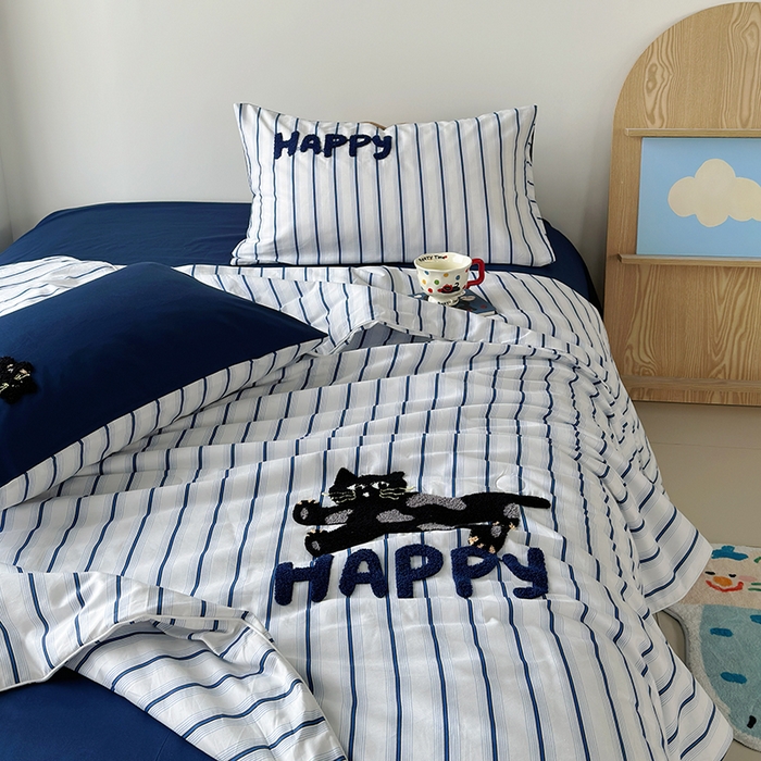 91家纺网 家纺一手货源 找家纺 怡家居 2025新款全棉印加绣夏被夏凉被空调被四件套 猫小乐