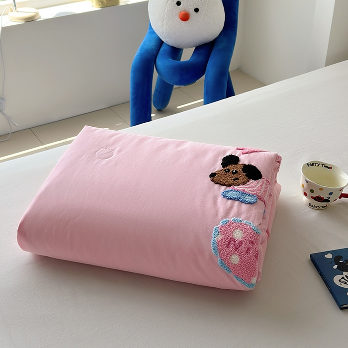 91家纺网 家纺一手货源 找家纺 怡家居 2025新款全棉印加绣夏被夏凉被空调被四件套 条纹小狗