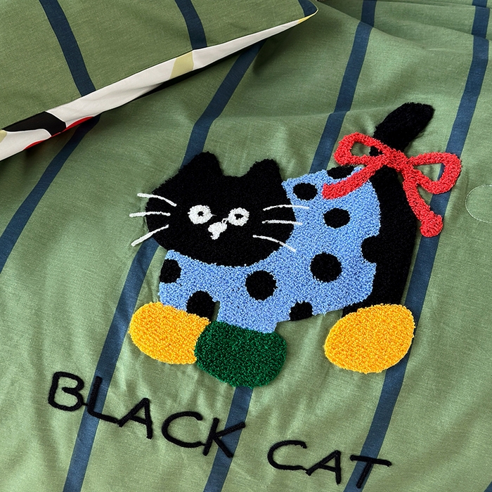 91家纺网 家纺一手货源 找家纺 怡家居 2025新款全棉印加绣夏被夏凉被空调被四件套 呆萌小猫