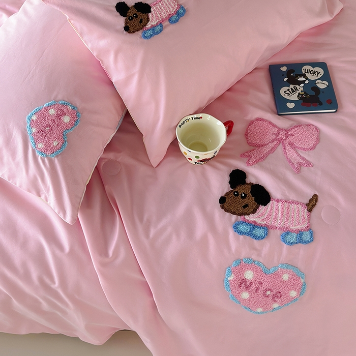 91家纺网 家纺一手货源 找家纺 怡家居 2025新款全棉印加绣夏被夏凉被空调被四件套 条纹小狗