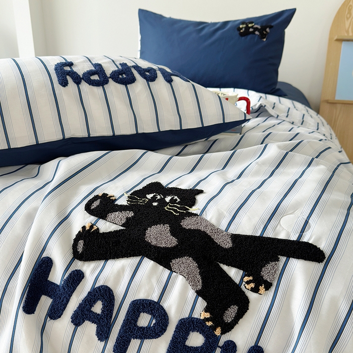 91家纺网 家纺一手货源 找家纺 怡家居 2025新款全棉印加绣夏被夏凉被空调被四件套 猫小乐