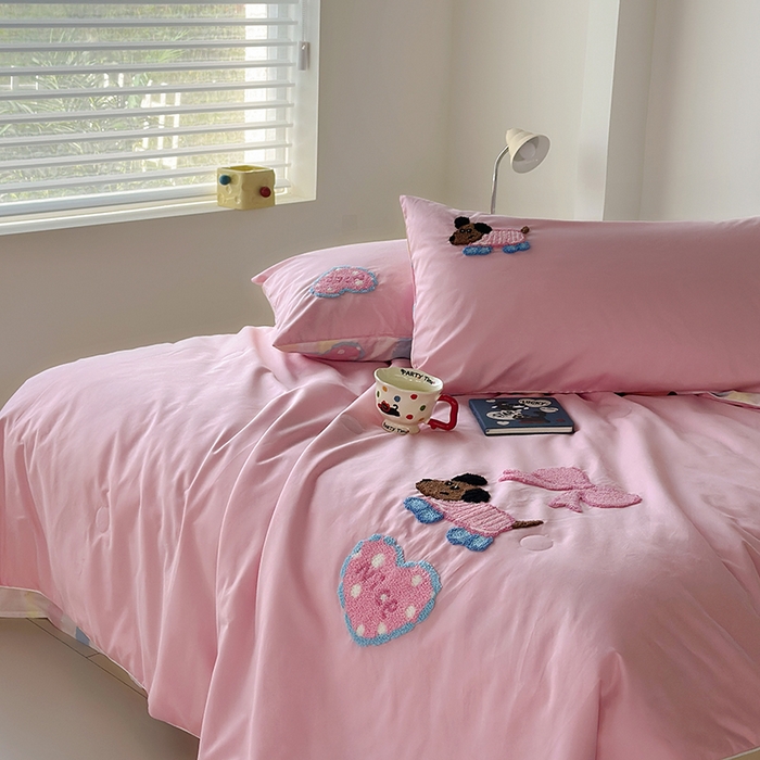 91家纺网 家纺一手货源 找家纺 怡家居 2025新款全棉印加绣夏被夏凉被空调被四件套 条纹小狗