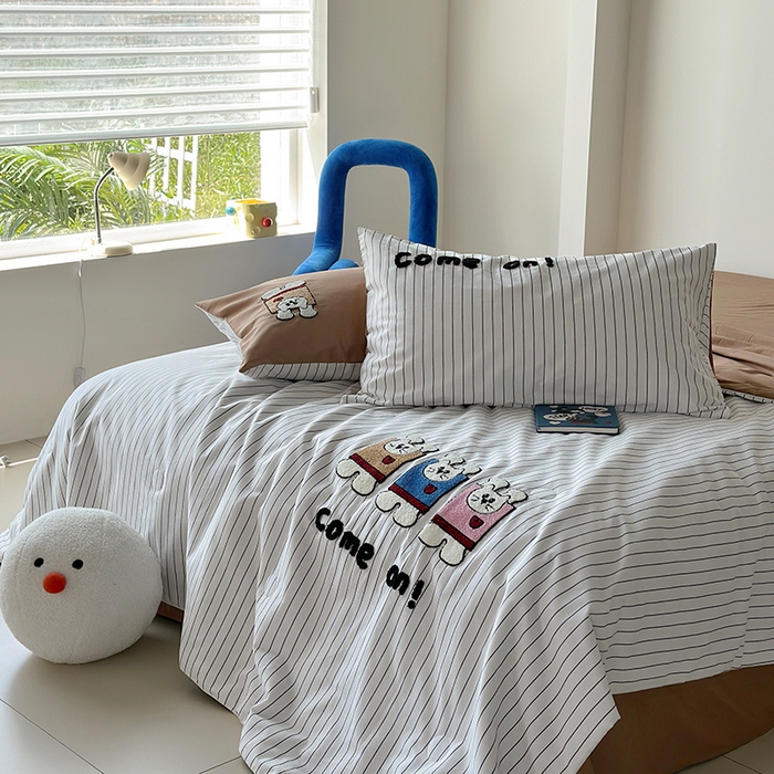 91家纺网 家纺一手货源 找家纺 怡家居 2025新款全棉印加绣夏被夏凉被空调被四件套 举手兔咖