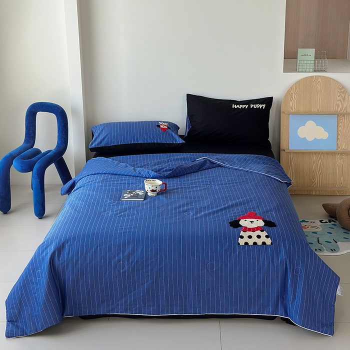 91家纺网 家纺一手货源 找家纺 怡家居 2025新款全棉印加绣夏被夏凉被空调被四件套 斑点狗