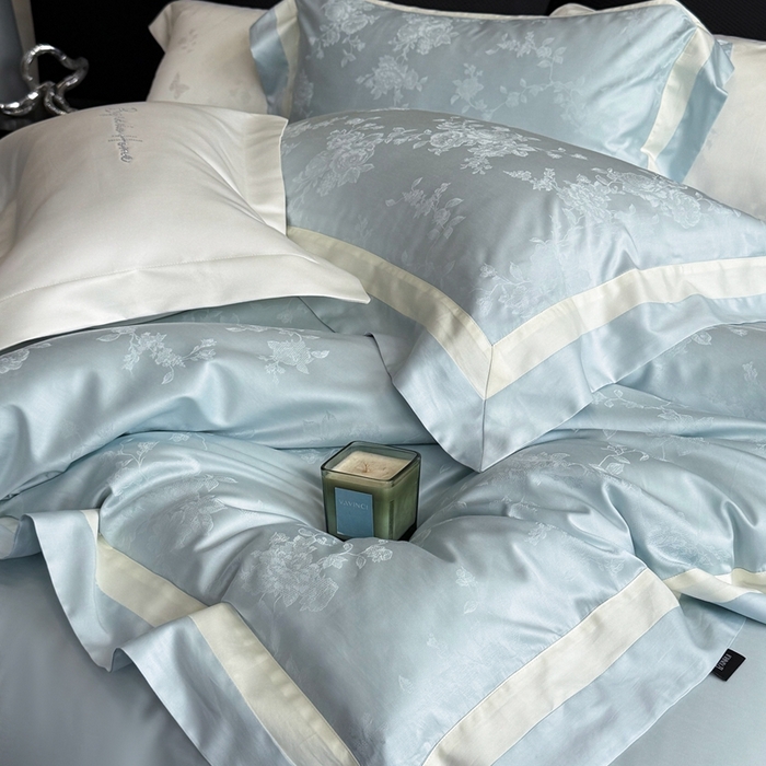 91家纺网 家纺一手货源 找家纺 馨蕊2025春夏新品LF兰精天丝棉四件套若兰（劵后控价：不低于338/358） 天丝棉若兰-北卡蓝