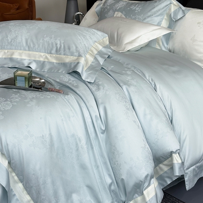 91家纺网 家纺一手货源 找家纺 馨蕊2025春夏新品LF兰精天丝棉四件套若兰（劵后控价：不低于338/358） 天丝棉若兰-北卡蓝