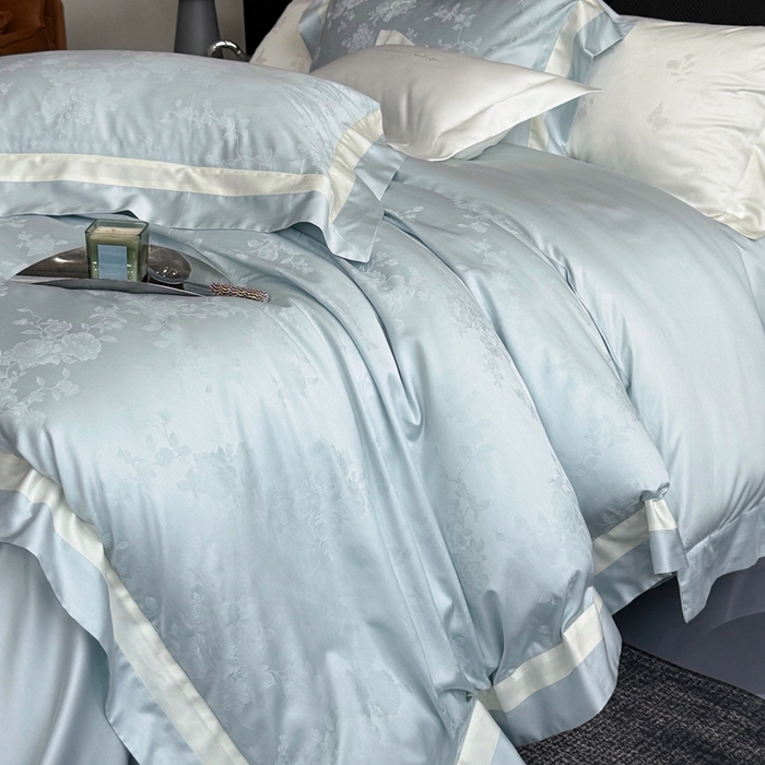 91家纺网 家纺一手货源 找家纺 馨蕊2025春夏新品LF兰精天丝棉四件套若兰（劵后控价：不低于338/358） 天丝棉若兰-北卡蓝