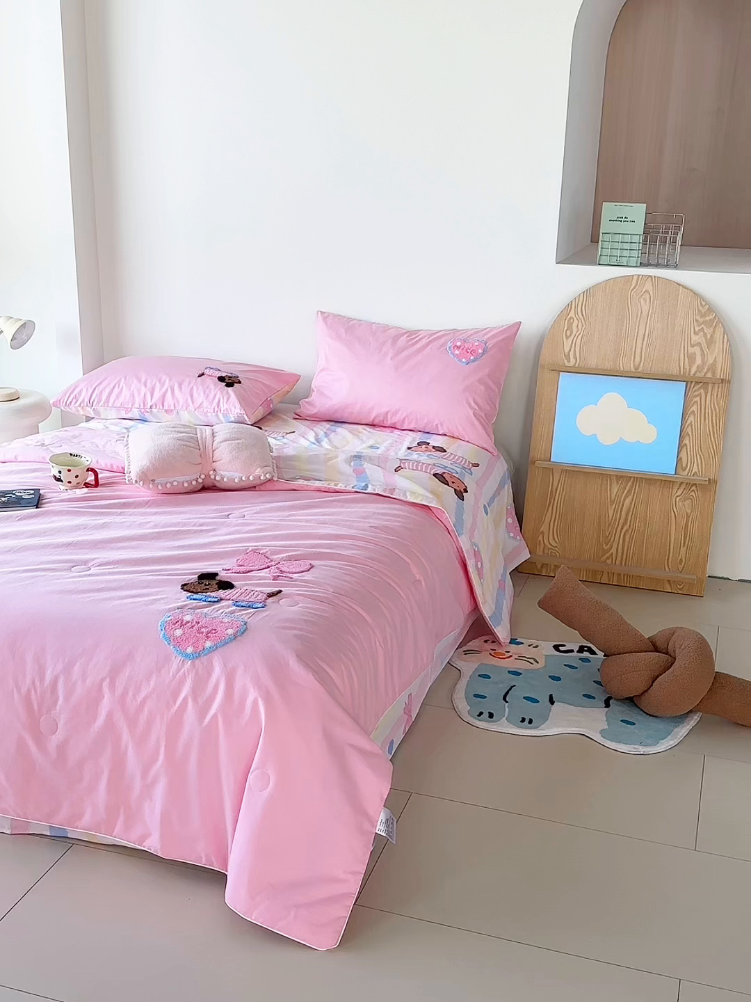 91家纺网 家纺一手货源 找家纺 怡家居 2025新款全棉印加绣夏被夏凉被空调被四件套 条纹小狗