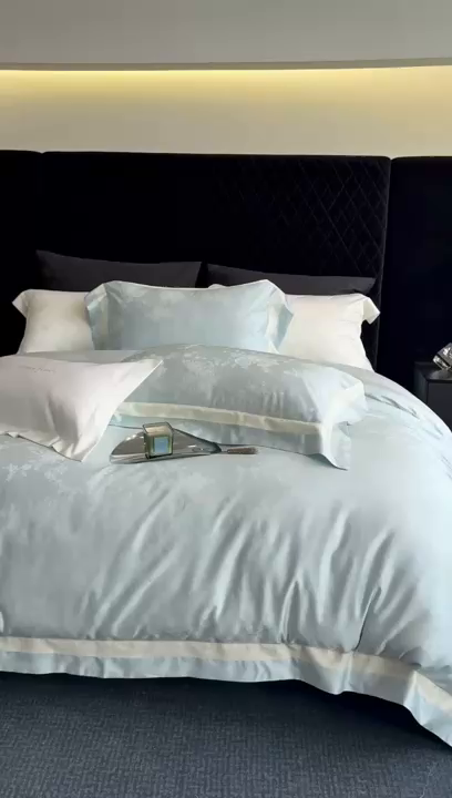 91家纺网 家纺一手货源 找家纺 馨蕊2025春夏新品LF兰精天丝棉四件套若兰（劵后控价：不低于338/358） 天丝棉若兰-北卡蓝