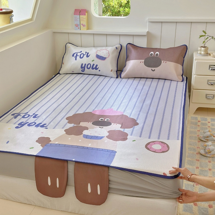 91家纺网 家纺一手货源 找家纺 澳萝拉 2025新款亲肤舒适异形冰藤席凉席席子-数码印花系列 甜甜圈(床笠款）