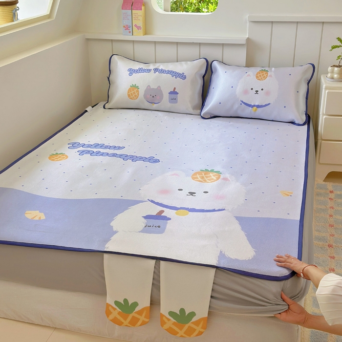 91家纺网 家纺一手货源 找家纺 澳萝拉 2025新款亲肤舒适异形冰藤席凉席席子-数码印花系列 喜欢你(床笠款）