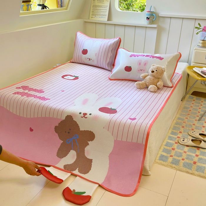 91家纺网 家纺一手货源 找家纺 澳萝拉 2025新款亲肤舒适异形冰藤席凉席席子-数码印花系列 棉花糖兔兔(床席款）