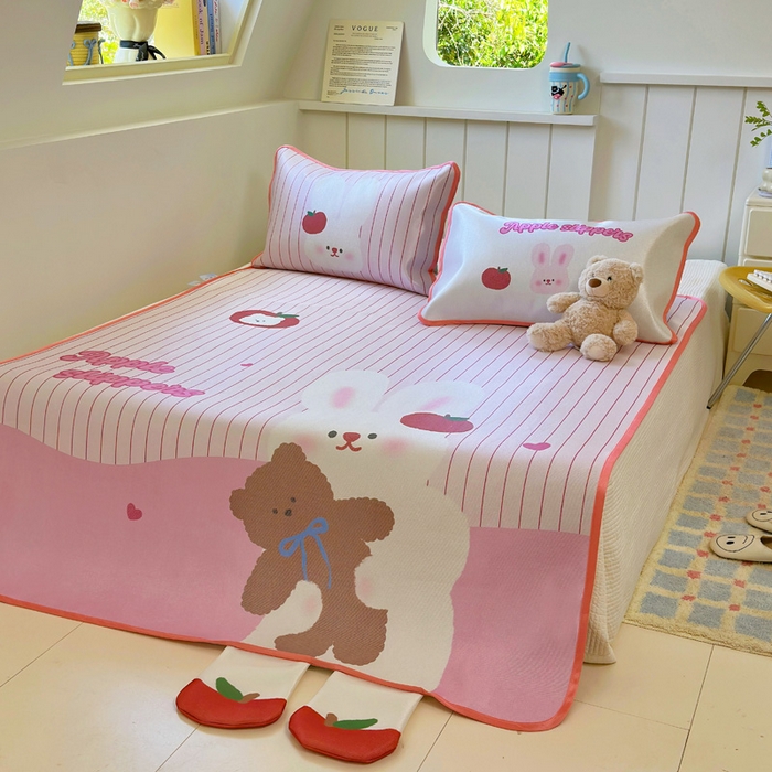 91家纺网 家纺一手货源 找家纺 澳萝拉 2025新款亲肤舒适异形冰藤席凉席席子-数码印花系列 棉花糖兔兔(床席款）