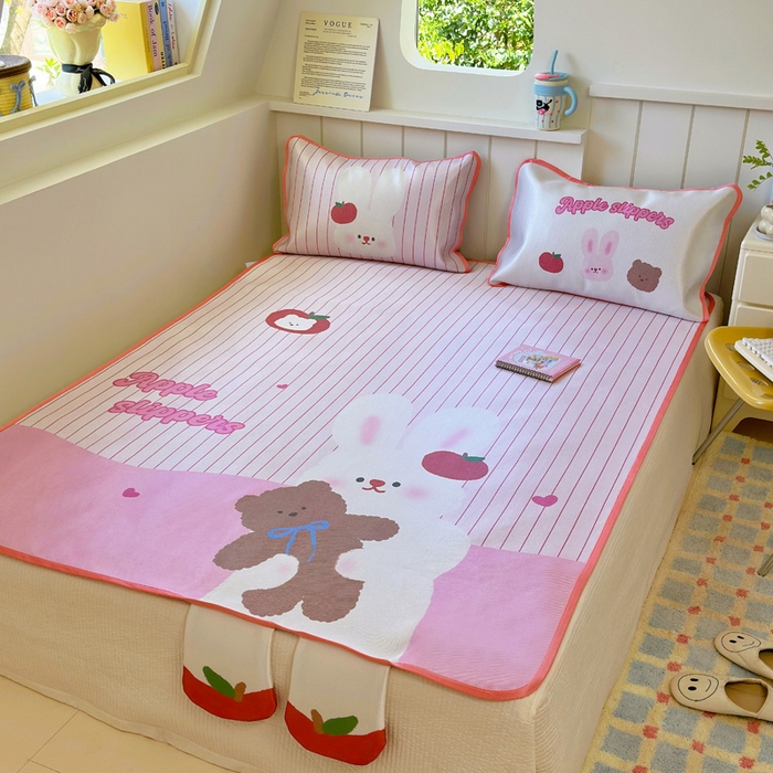 91家纺网 家纺一手货源 找家纺 澳萝拉 2025新款亲肤舒适异形冰藤席凉席席子-数码印花系列 棉花糖兔兔(床席款）